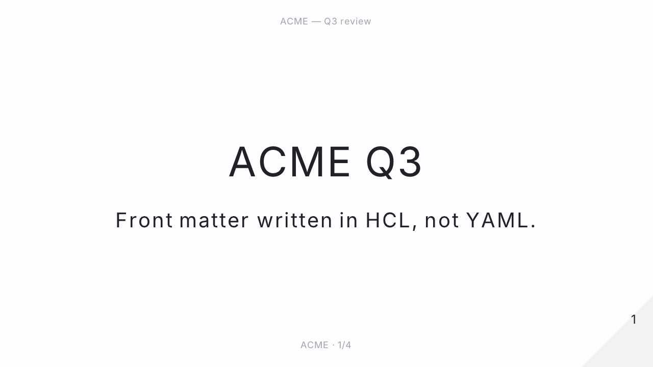 The first slide of “HCL front matter”